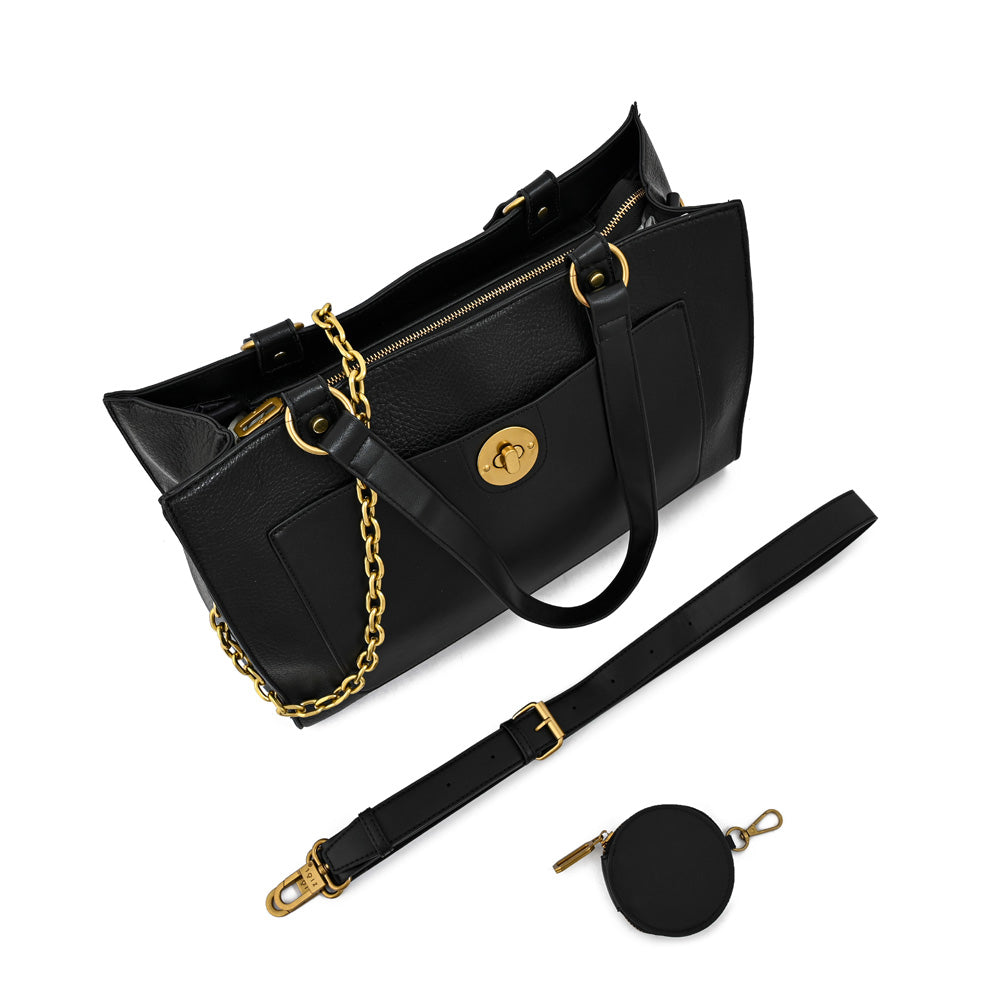 Cartera Dos Asas Porta Laptop Nina Negro