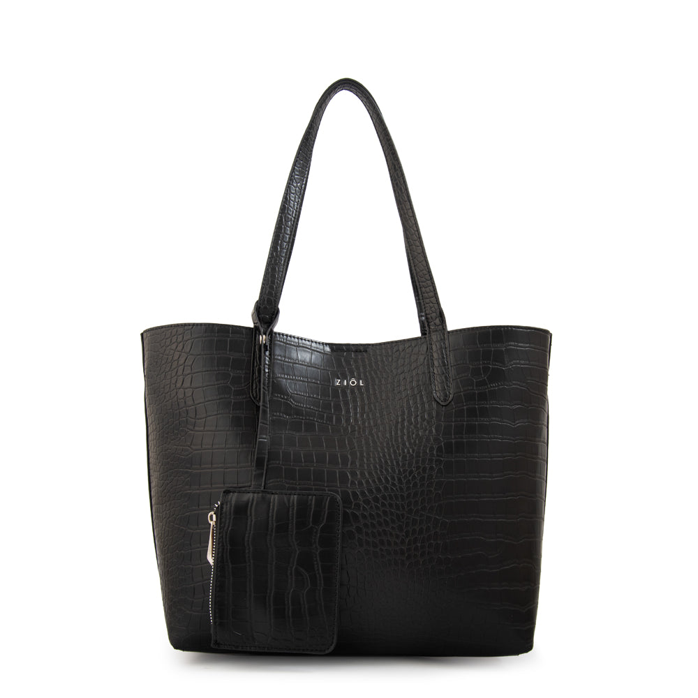Cartera Dos Asas Brunilda Croco Negro