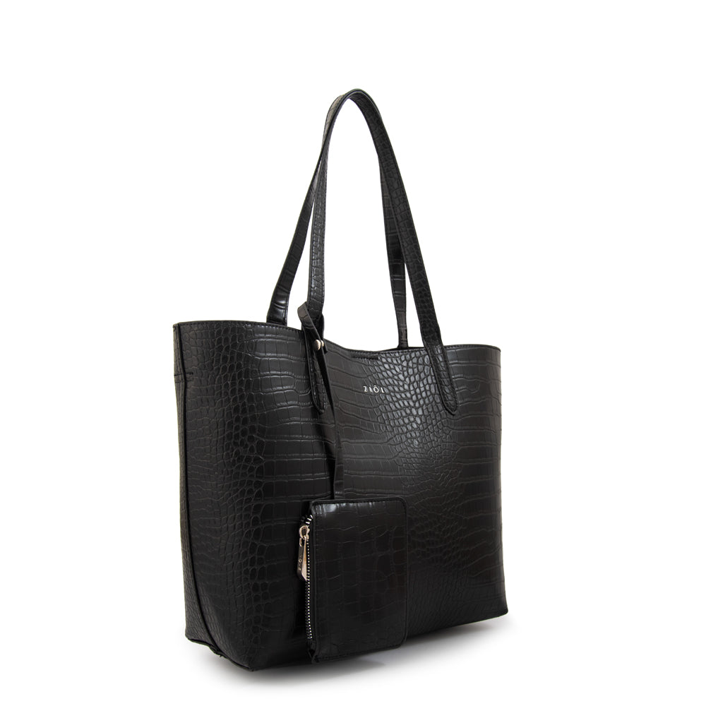 Cartera Dos Asas Brunilda Croco Negro