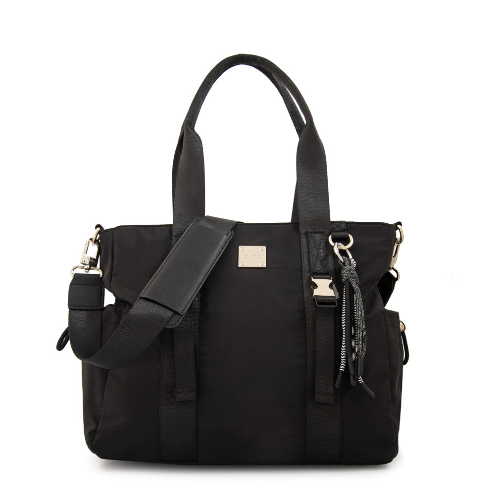 Cartera Dos Asas Porta Laptop Elina Nylon Negro