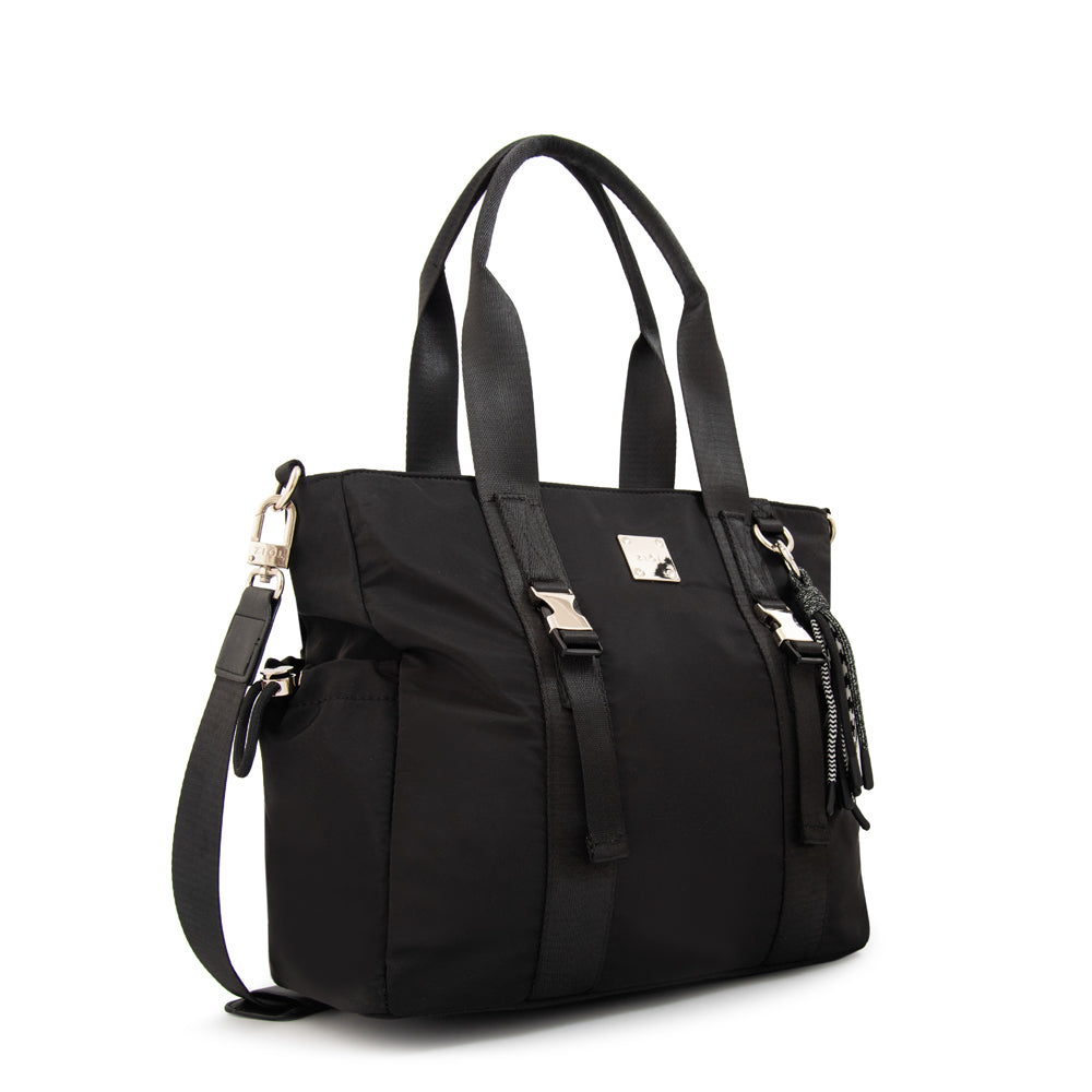 Cartera Dos Asas Porta Laptop Elina Nylon Negro